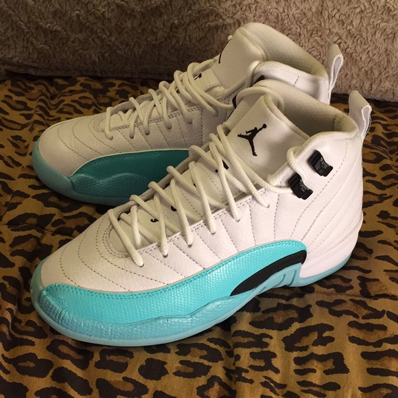 teal and white jordan 12s